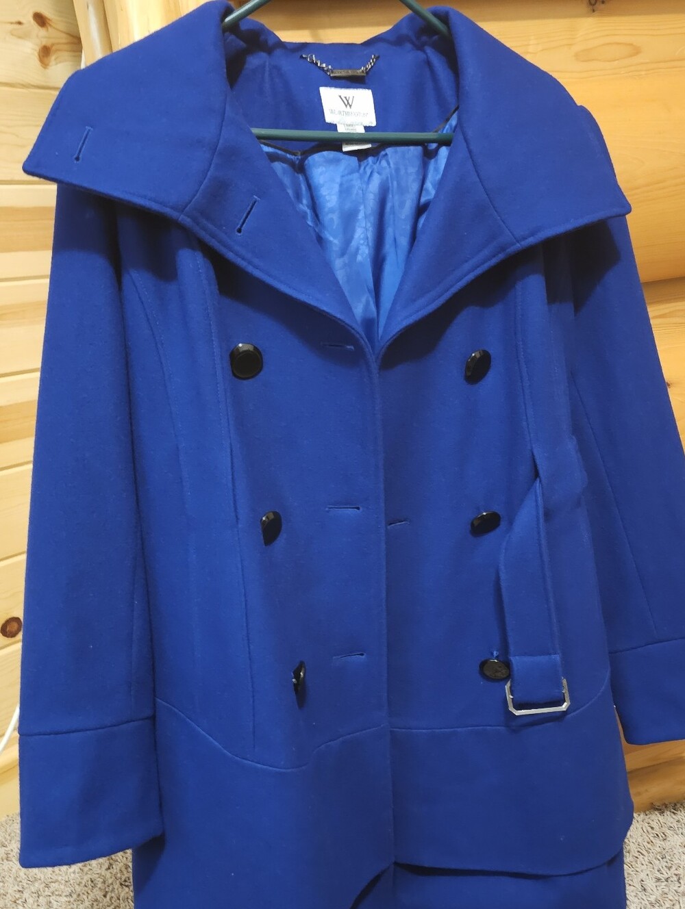 W by Worth Cobalt Blue Double-Breasted Wool Pea Coat